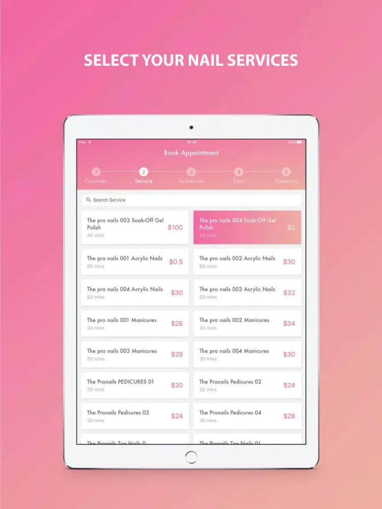 Tangkapan layar Thepronails check-in system iPad 