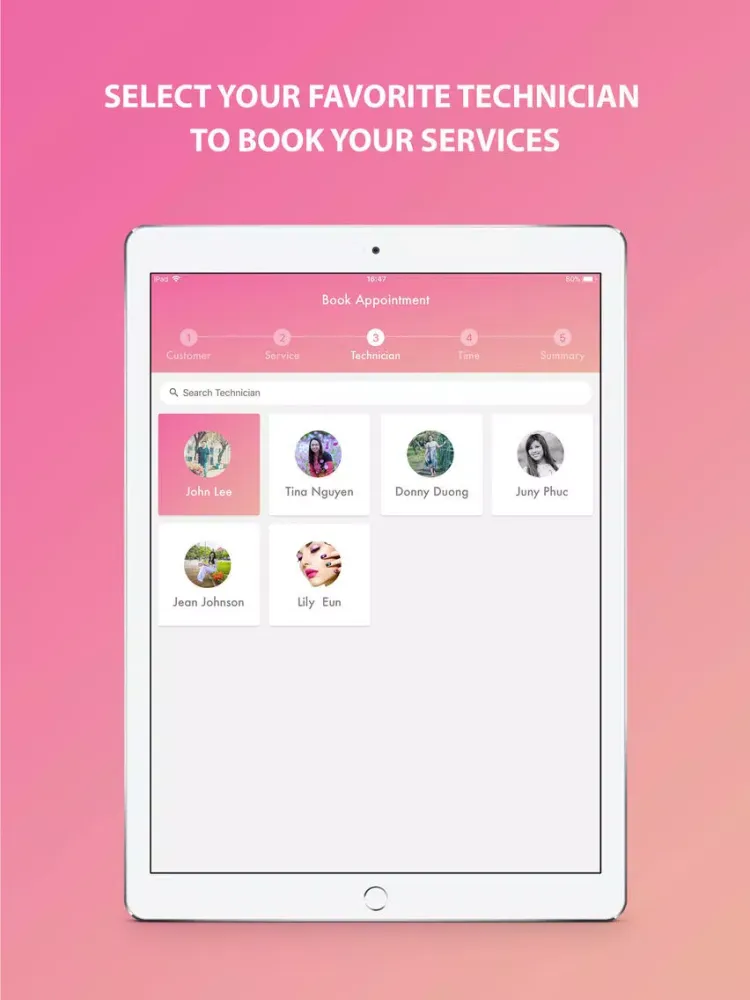Tangkapan layar Thepronails check-in system iPad 