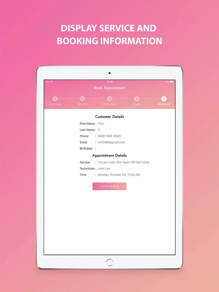 Tangkapan layar Thepronails check-in system iPad 