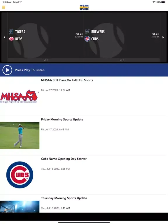 Capturas de tela do WSJM Sports iPad 