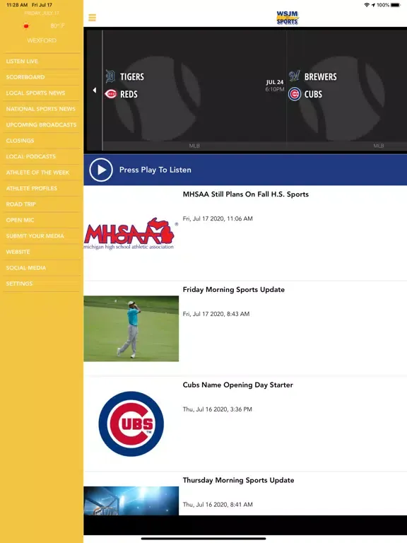Capturas de tela do WSJM Sports iPad 