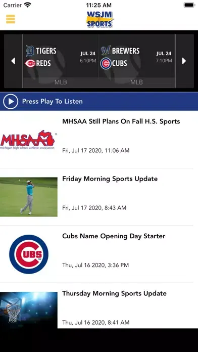 Capturas de tela do WSJM Sports