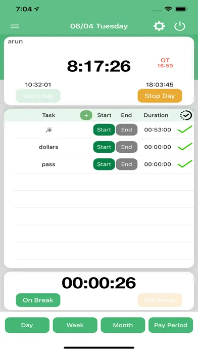 Zrzuty ekranu Time and Attendance