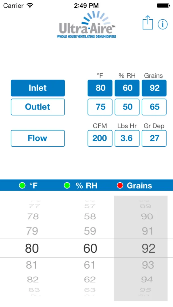 Ultra-Aire Psychrometric Calculator Screenshots