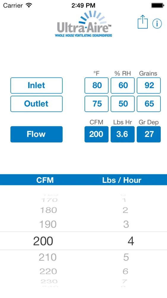 Ultra-Aire Psychrometric Calculator Screenshots
