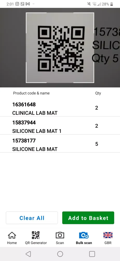 Fisher Scientific Scan2Order 스크린샷