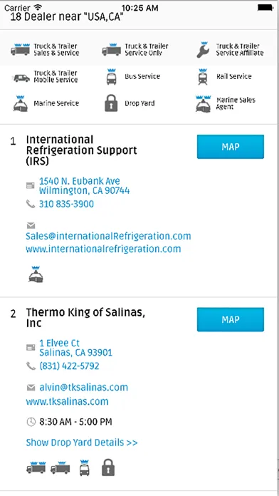 Capturas de tela do Thermo King Dealer Locator