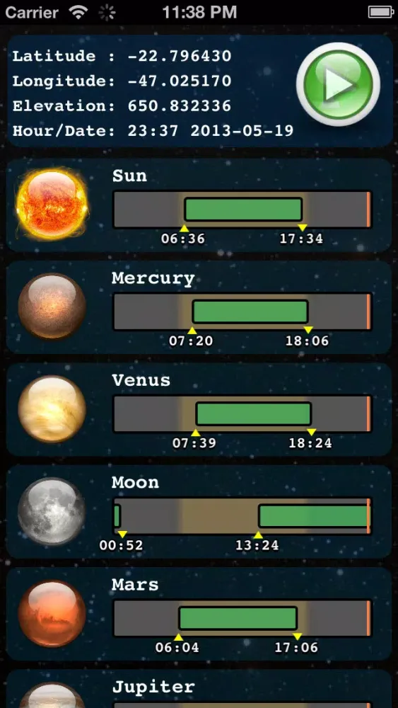 Скриншоты Horizons NASA Ephemeris - Planets Rise and Set time