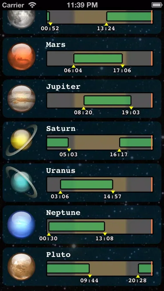 Скриншоты Horizons NASA Ephemeris - Planets Rise and Set time