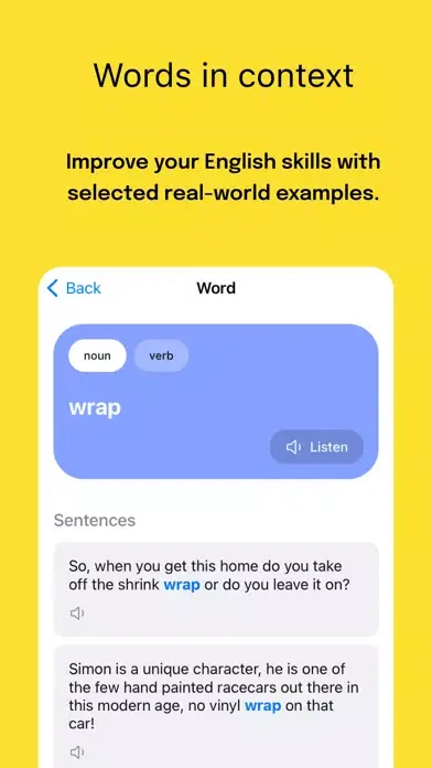 Zrzuty ekranu Wordtool: words in a context