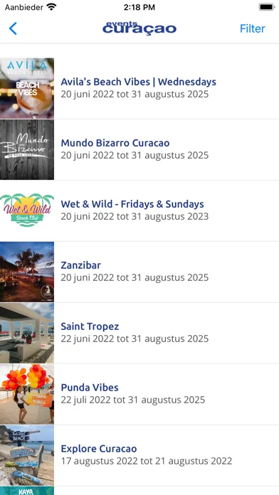 Tangkapan skrin Events Curaçao