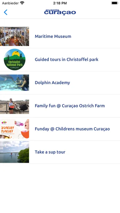 Tangkapan skrin Events Curaçao