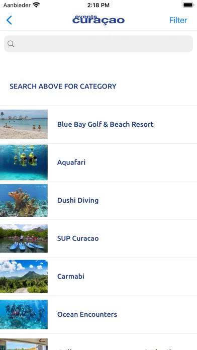 Tangkapan skrin Events Curaçao
