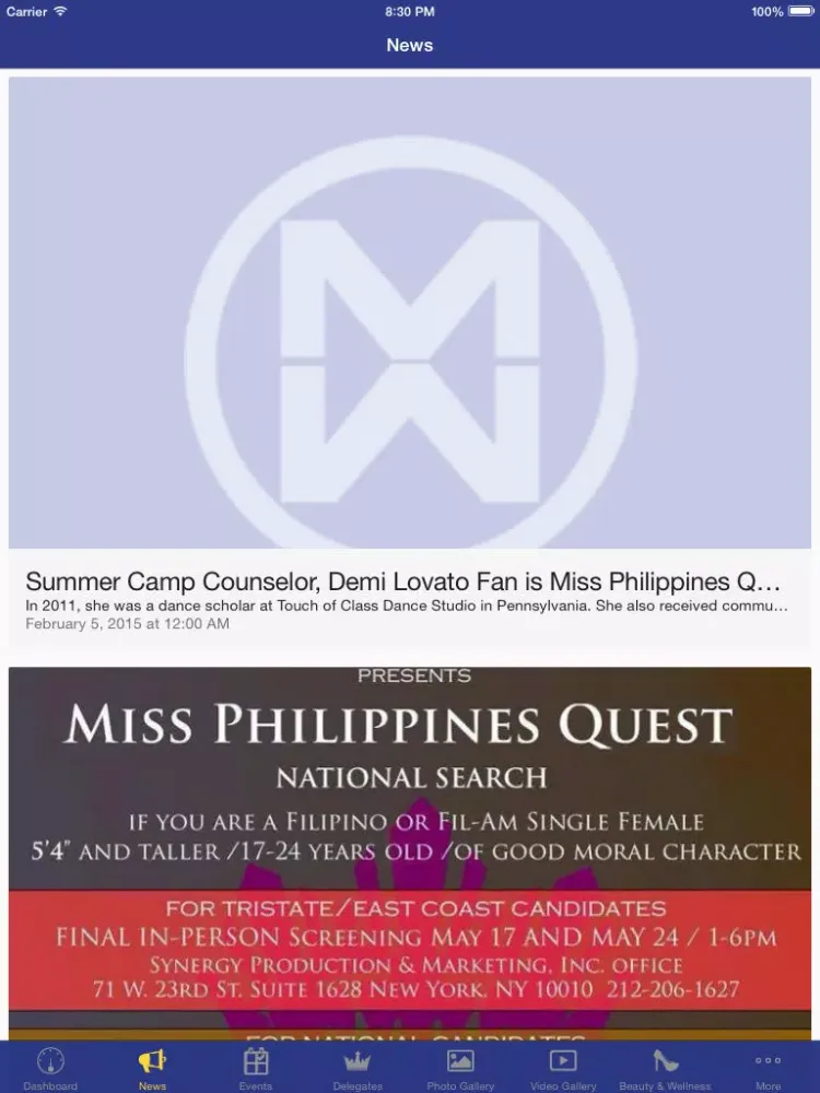 Tangkapan layar Miss World Philippines iPad 