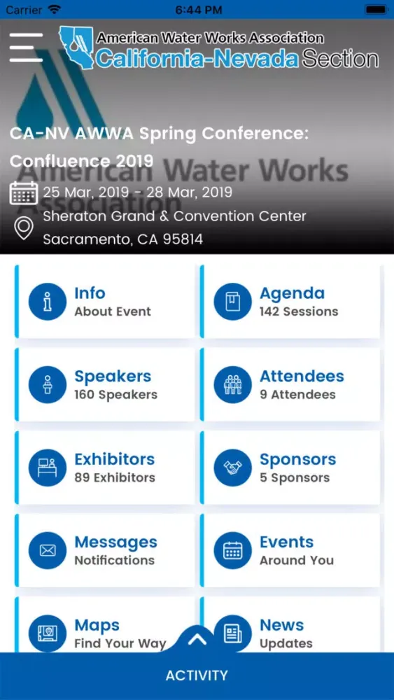 Tangkapan layar CA-NV AWWA EVENTS