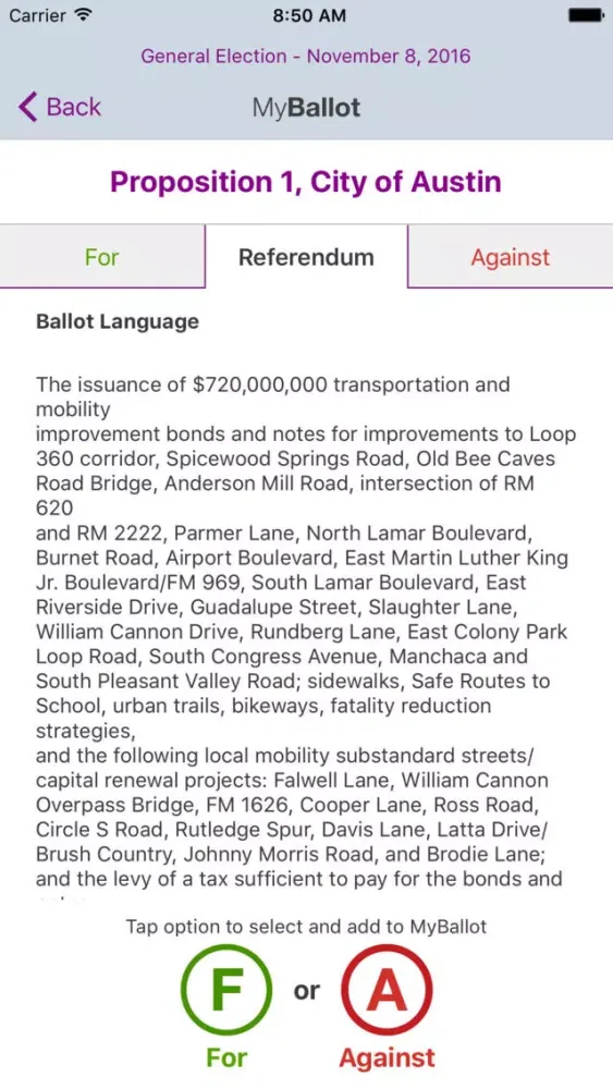 The Voting App - Represent! TX Screenshots