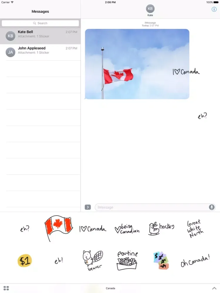 Canada eh sticker pack, flag stickers for iMessage iPad  Screenshots