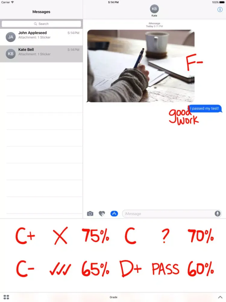 Grade sticker red pen school stickers for iMessage iPad  Screenshots