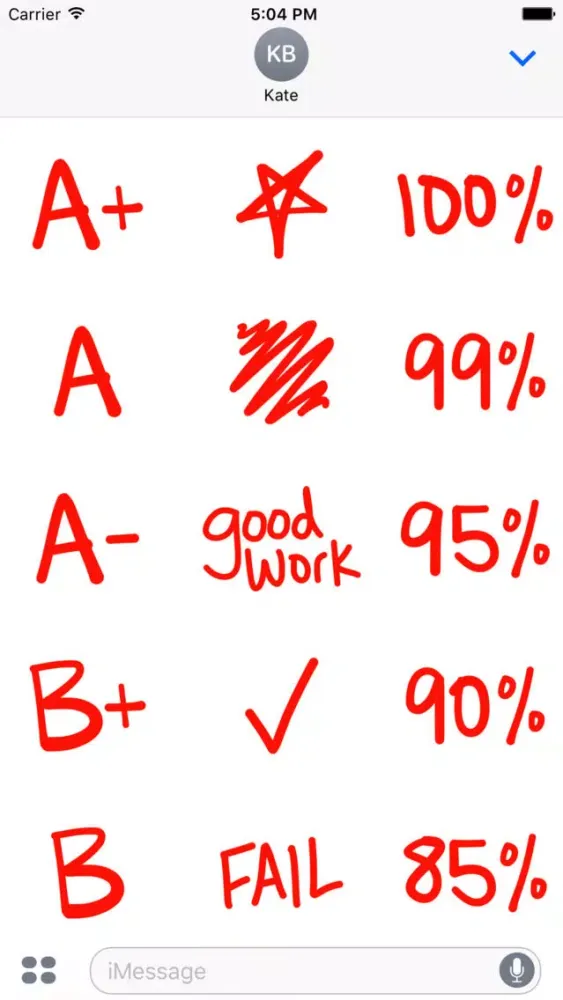 Grade sticker red pen school stickers for iMessage Screenshots
