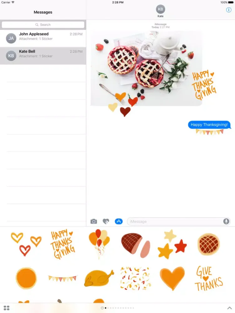 Thanksgiving sticker pack - stickers for iMessage iPad 应用截图