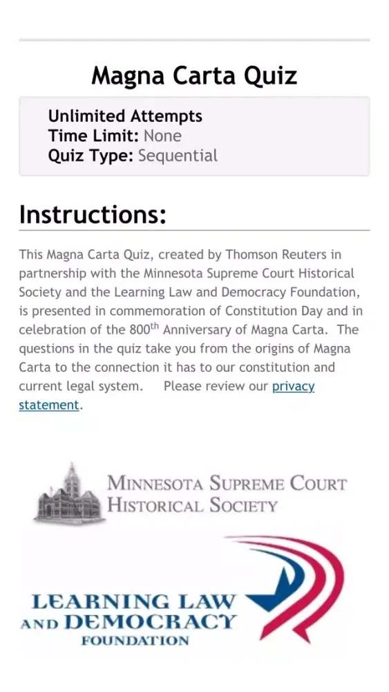 Ảnh chụp màn hình của Magna Carta Quiz