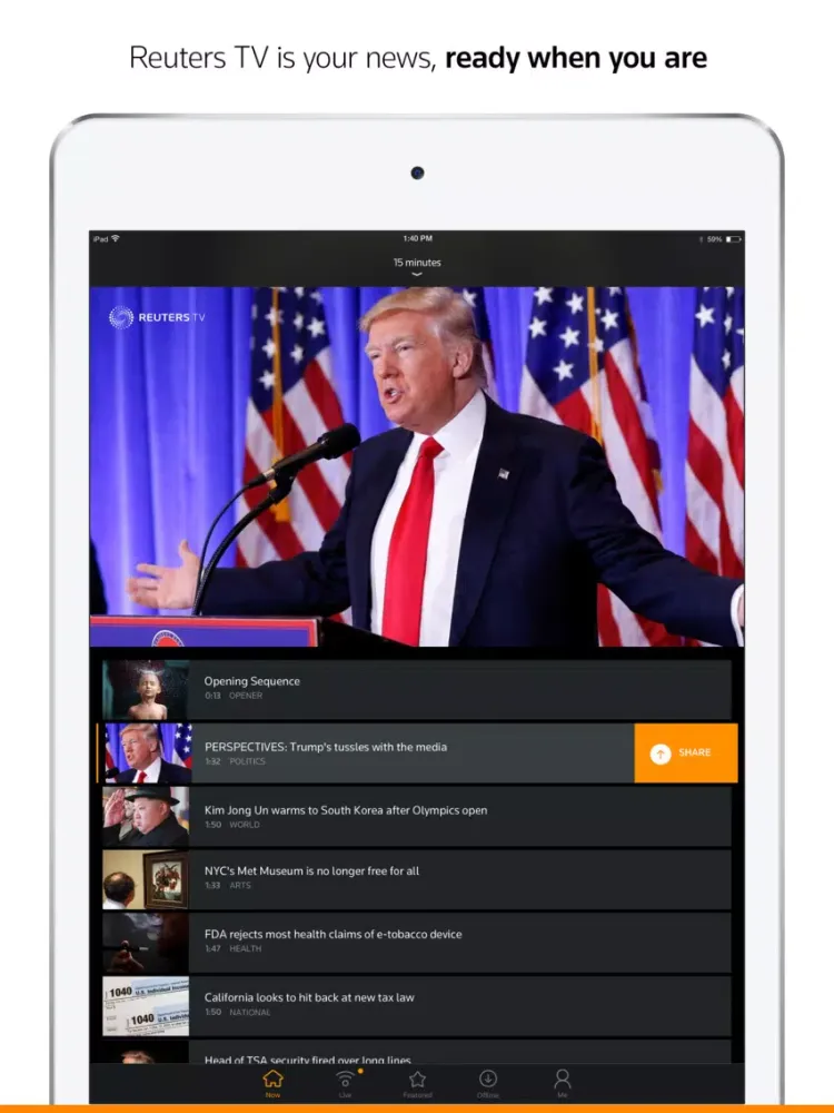 Reuters TV: Video News iPad  스크린샷