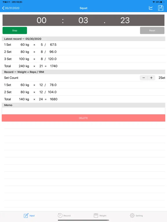 Simple Fitness Note iPad  স্ক্রিনশট