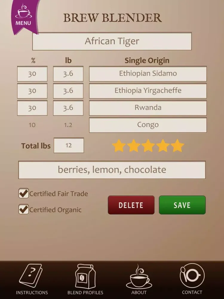 Coffee Blend Calculator iPad  스크린샷