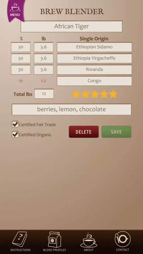 Coffee Blend Calculator 스크린샷