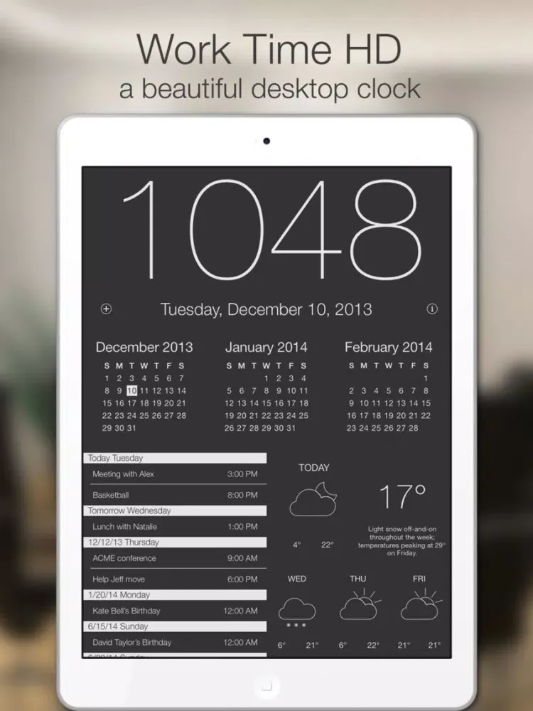 Work Time HD - Elegant desk top clock for iPad with calendar and weather iPad Screenshots