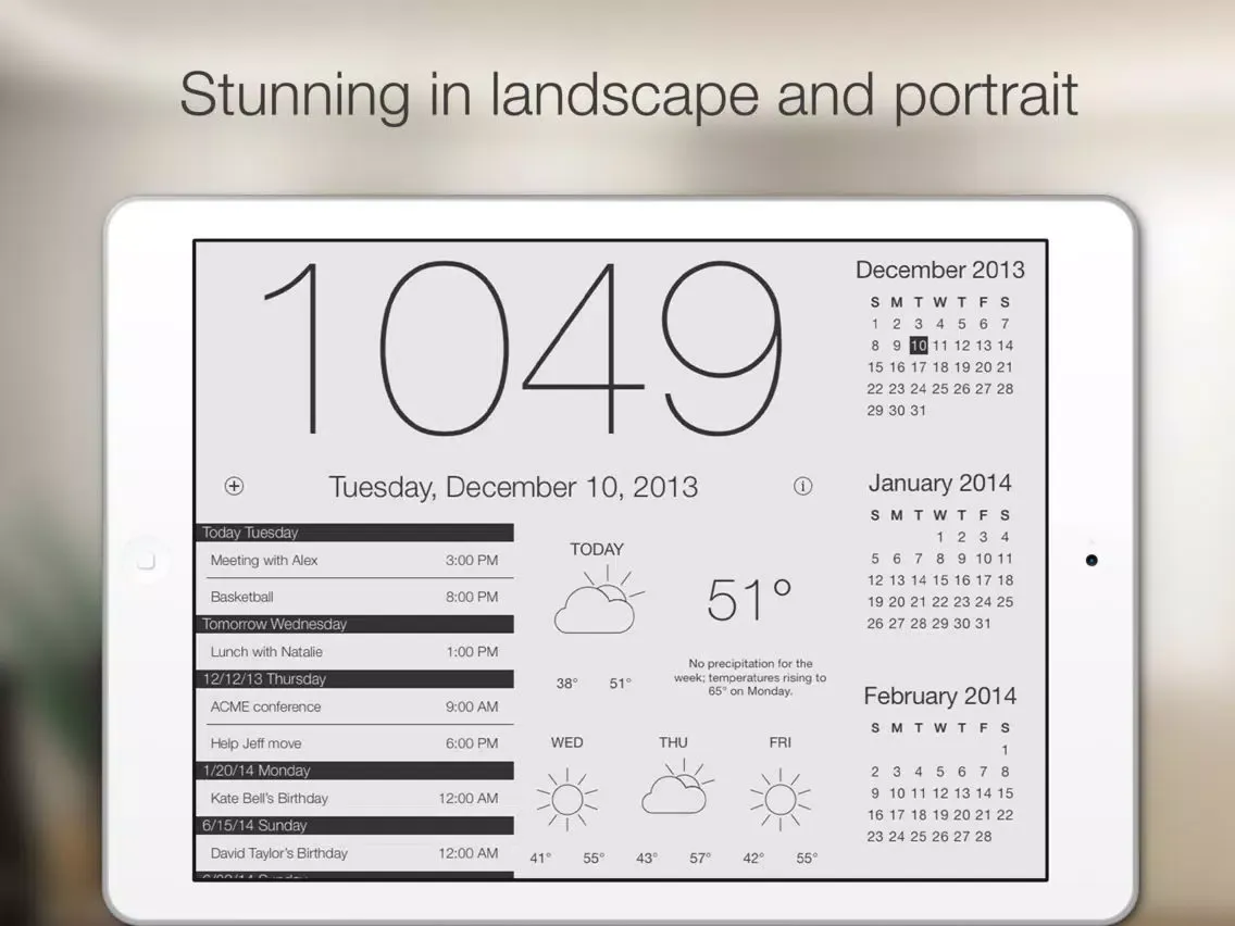 Work Time HD - Elegant desk top clock for iPad with calendar and weather iPad Screenshots