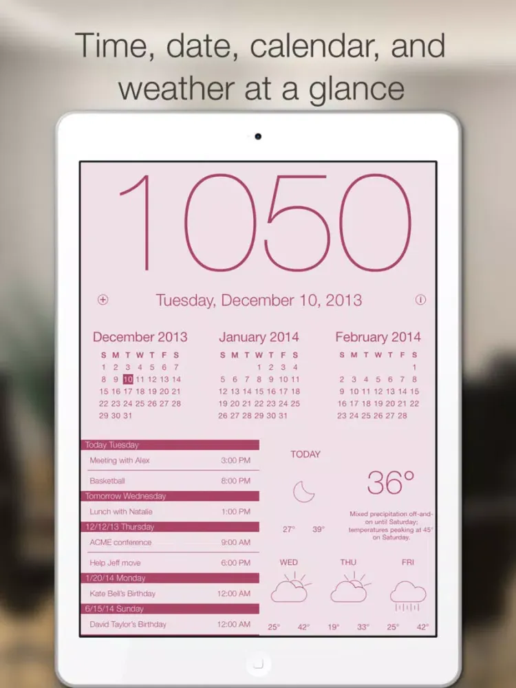 Work Time HD - Elegant desk top clock for iPad with calendar and weather iPad Screenshots