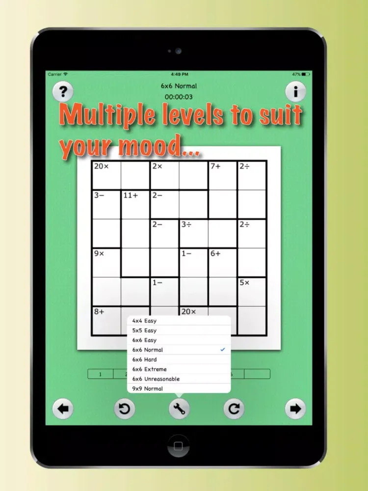 Capturas de tela do GE Mathdoku iPad 