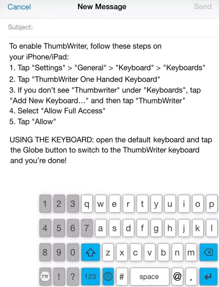 Capturas de tela do ThumbWriter One Handed Keyboard iPad 