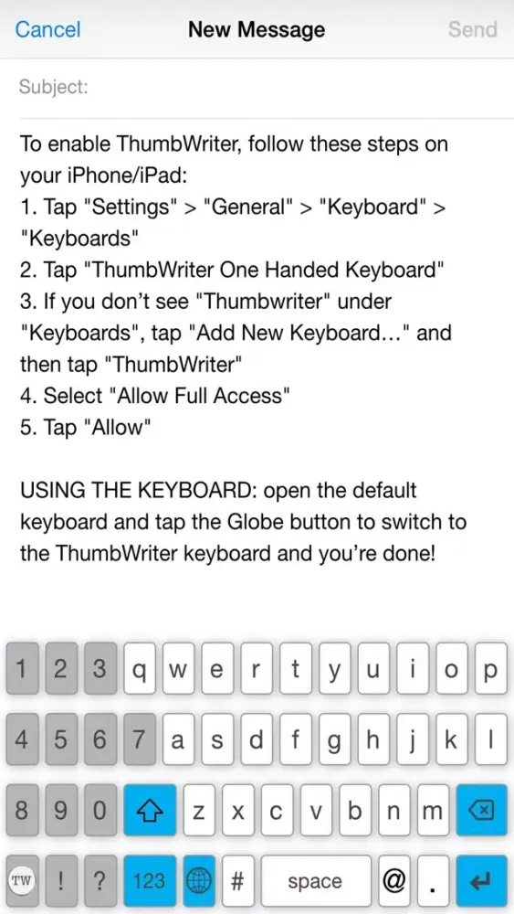 Capturas de tela do ThumbWriter One Handed Keyboard