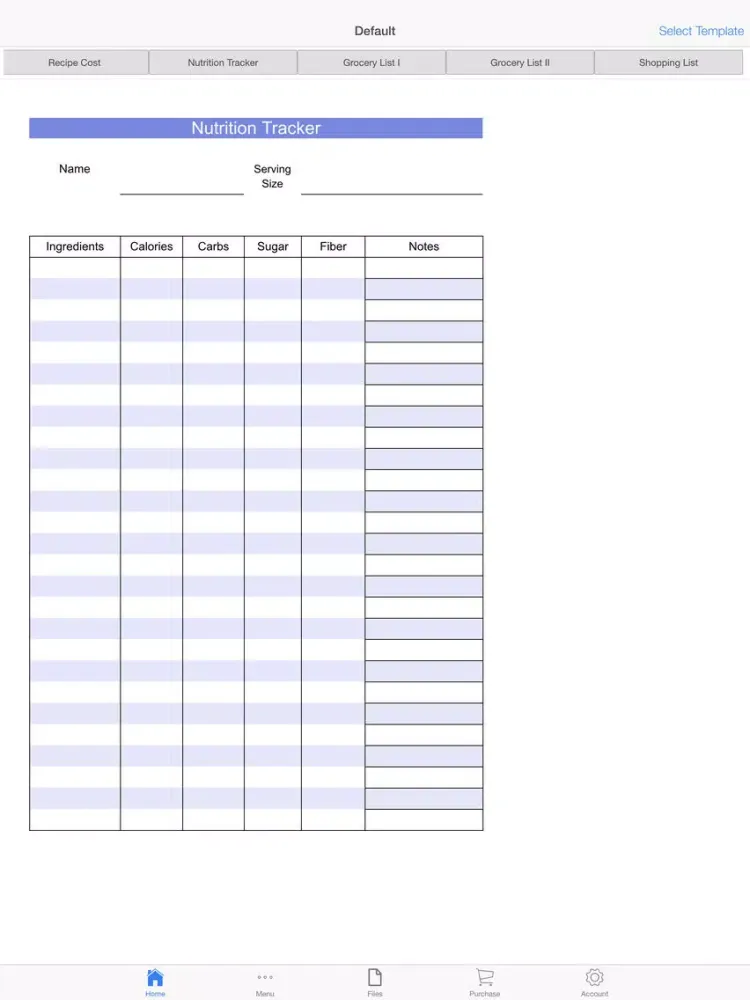 Capturas de tela do Food Log Book iPad 