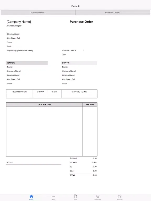 Ảnh chụp màn hình của Purchase Order iPad 