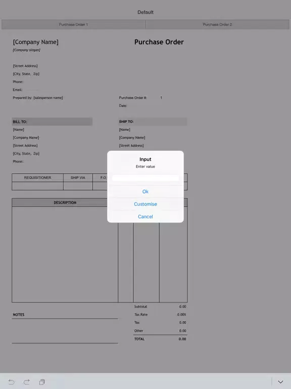 Ảnh chụp màn hình của Purchase Order iPad 