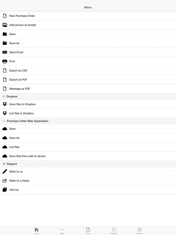 Ảnh chụp màn hình của Purchase Order iPad 