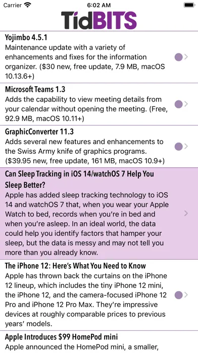 Screenshot di TidBITS News