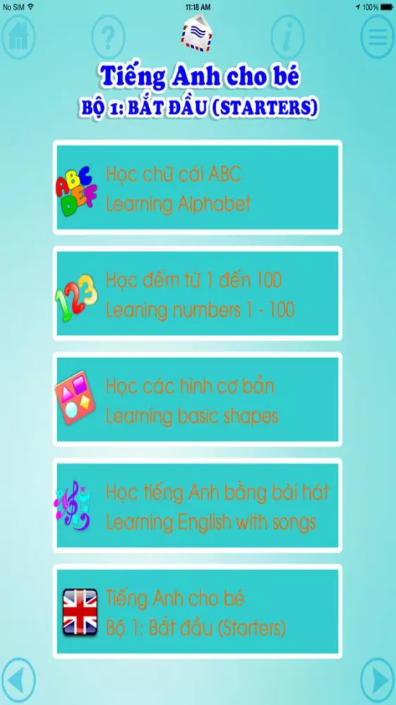 Capturas de pantalla de Tiếng Anh cho bé Bộ 1 - Bắt đầu (Starters)