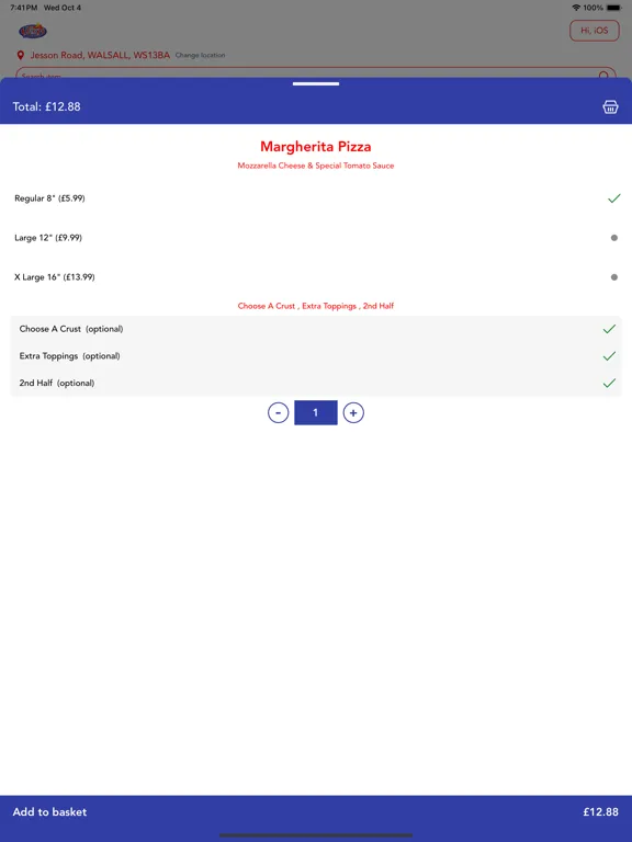 Tangkapan skrin Dixy Chicken Walsall. iPad 