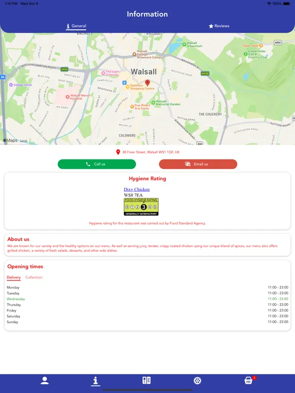 Tangkapan skrin Dixy Chicken Walsall. iPad 