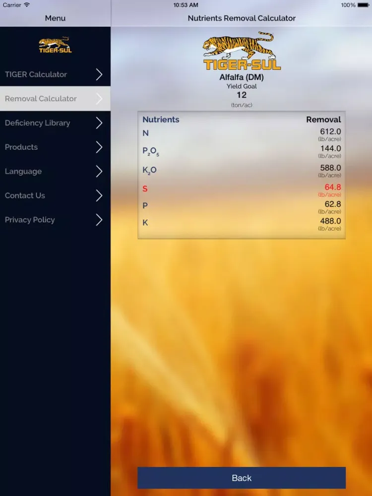 Capturas de pantalla de TigerSul Crop Nutrient Calculator iPad 