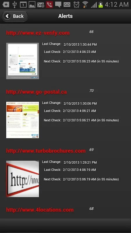 WebPage Alerts Screenshots