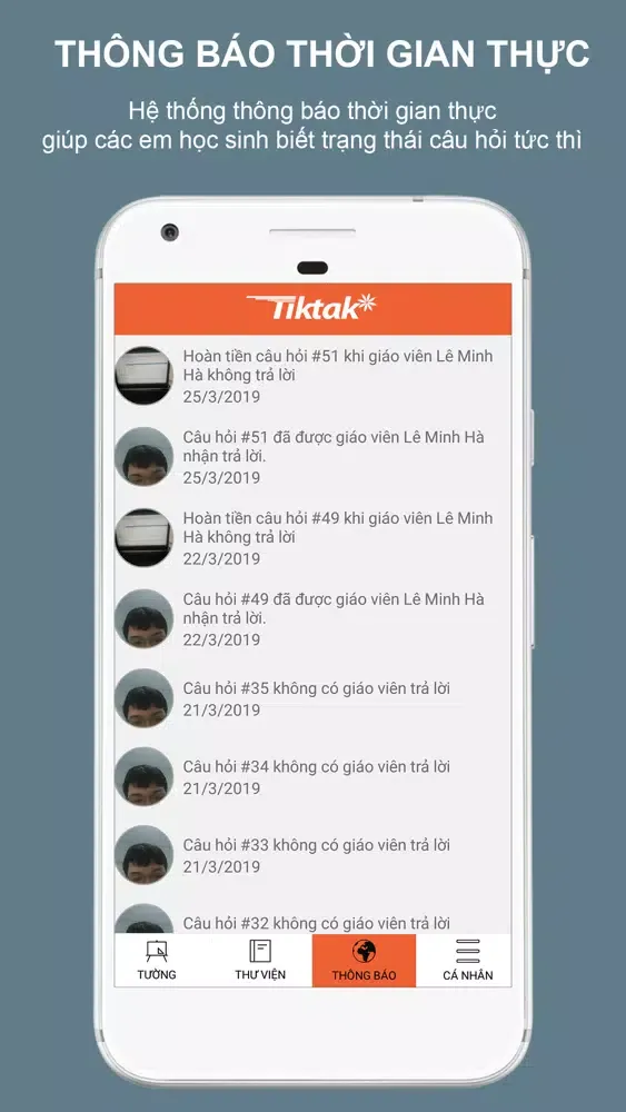 Screenshot di TIKTAK - Hệ thống HỎI-ĐÁP