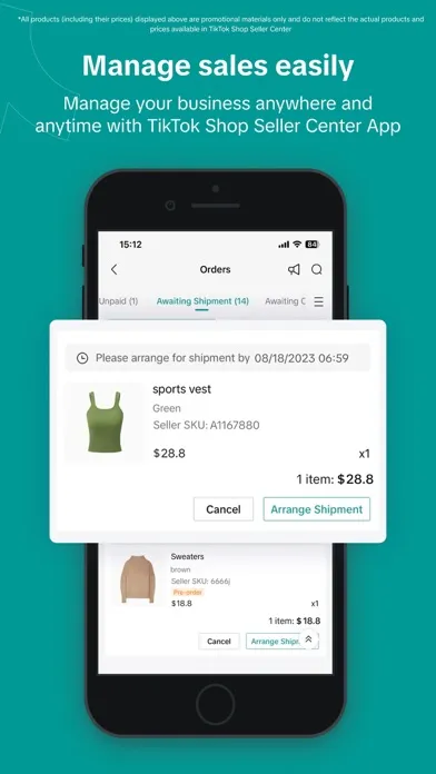 Capturas de pantalla de TikTok Shop Seller Center