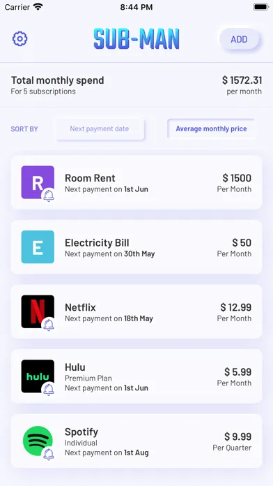 SubMan - Subscription Tracker سکرین شاٹس