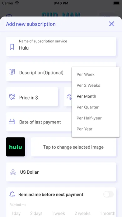 SubMan - Subscription Tracker سکرین شاٹس