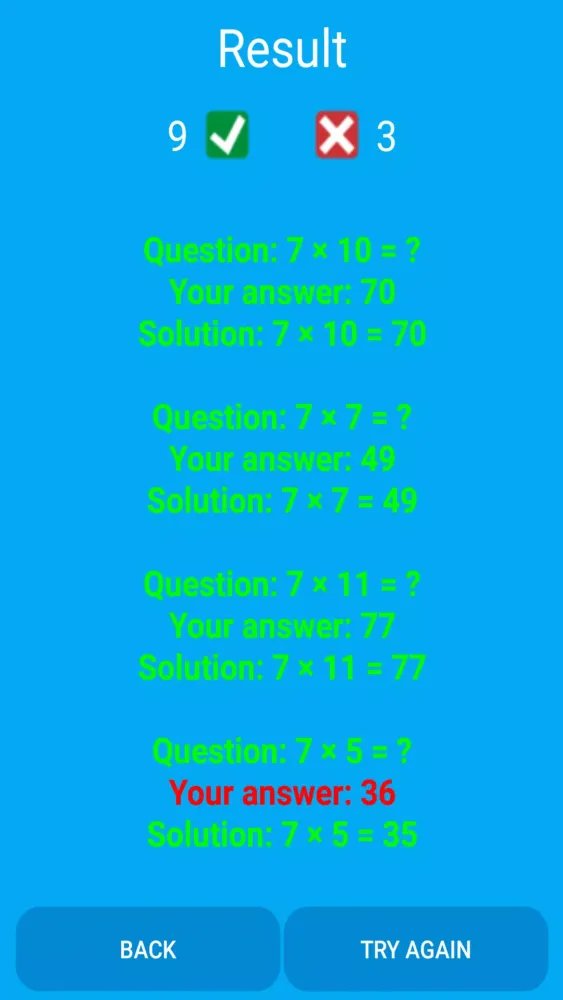 Multiplication tables Screenshots